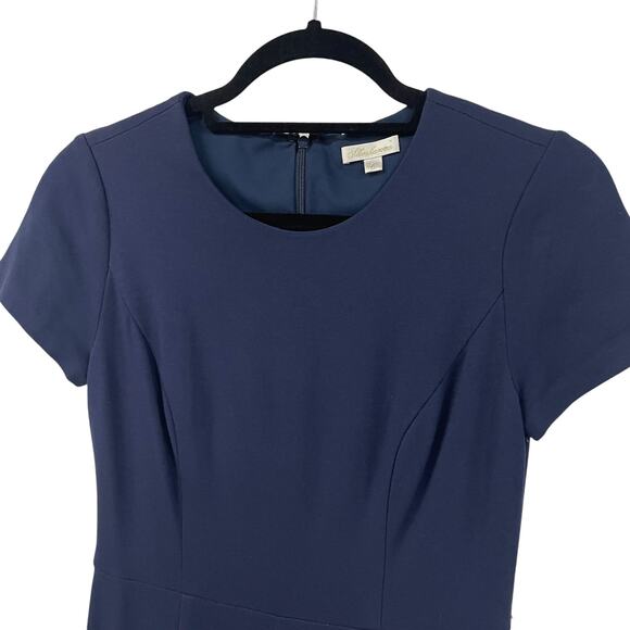 Shoshanna Navy Short Sleeve Ruffle Drop Hem Dress Womens 4 *NO BELT* - Picture 3 of 6